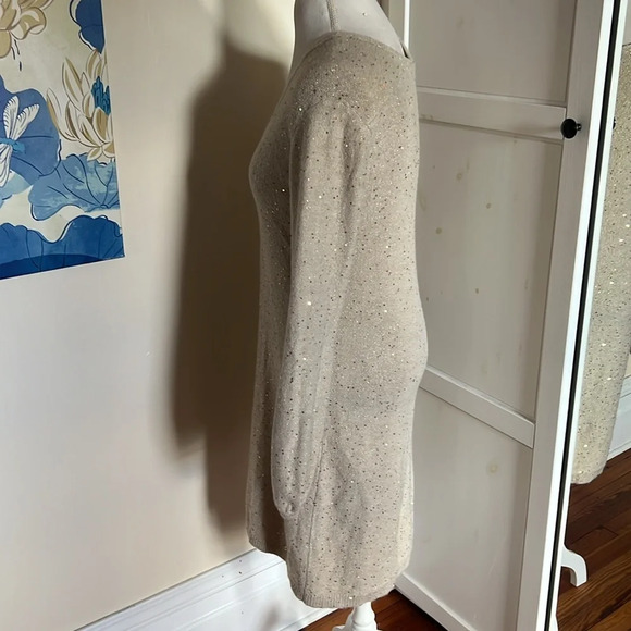 LOFT Muted Gold Long Sleeve Sweater Dress with Sparkle Sequins Embellishment  XS - Picture 5 of 8